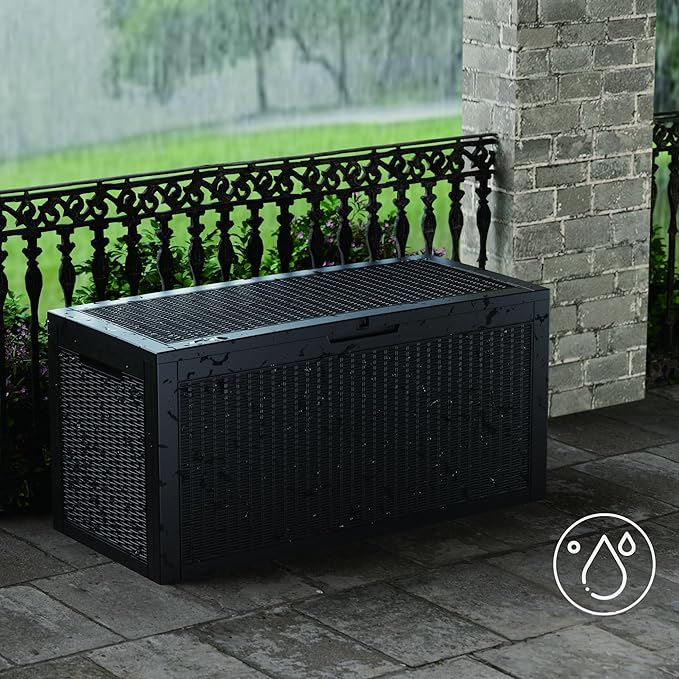 100 Gallon Deck Box, Resin Outdoor Indoor Waterproof Storage Box, Lockable Storage Box With Handle for Patio Furniture - Garden Tools - Swimming Pool Tools UV-Resistant, (100 Gallon Black)
