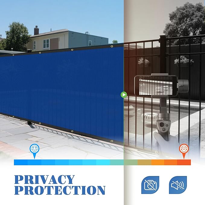 ECOOPTS 8'x106' Privacy Fence Screen Windscreen with Copper Grommets, Fit for Commercial Fence and Residential Garden Outdoor 90% UV Blockage, Cable Zip Ties Included (Blue)