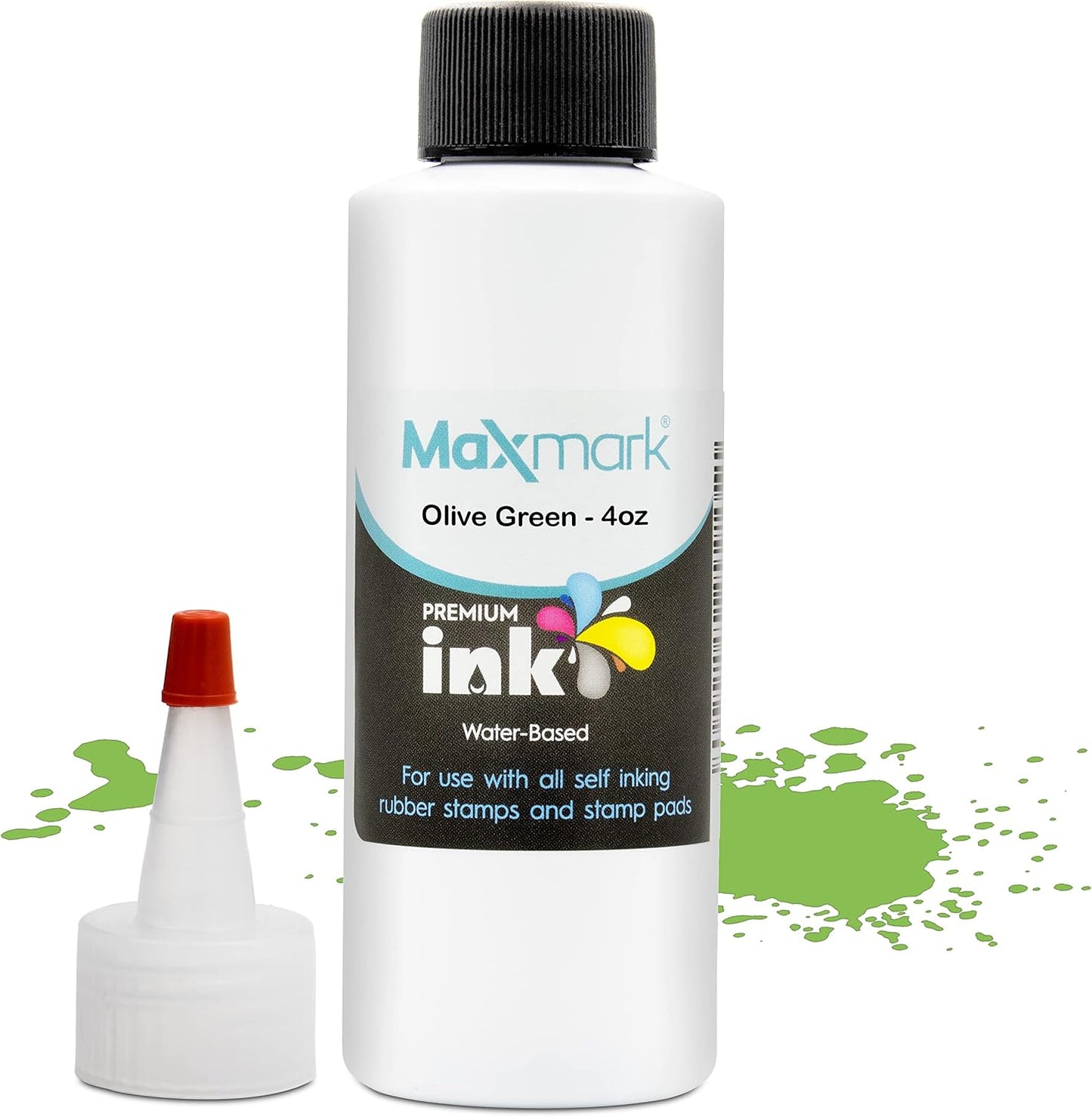 MaxMark Premium Refill Ink for self Inking Stamps and Stamp Pads, Olive Green Color - 4 oz.