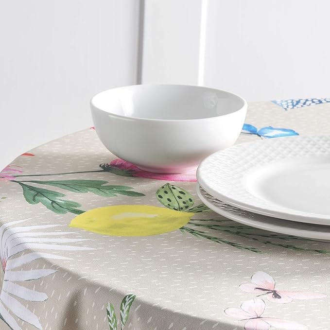 Maison d' Hermine Table Cloth Round Table 100% Cotton 69 Inches Tablecloth Reusable Decorative Everyday Use for Dining Room, Farmhouse, Home Party, Festive & Wedding Spring Summer - Jardin D'Ete - Fog
