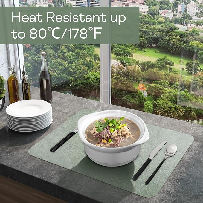 Faux Leather Placemats Set of 6 Table Mats Heat Resistant Reversible Place Mats, Waterproof Wipeable Dining Table Placemats for Home Party Outdoor, 16.9 x 11.8 inches (Sage Green/White)