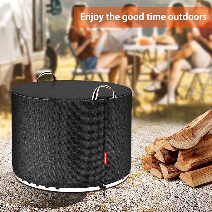 QH.HOME Fire Pit Cover Round for Solo Stove Bonfire 22", Waterproof Smokeless Fire Pit Cover, 600D Strong Tear Resistant, Fits for Gas/Table/Bowl Fire pits - 23" D X 16" H