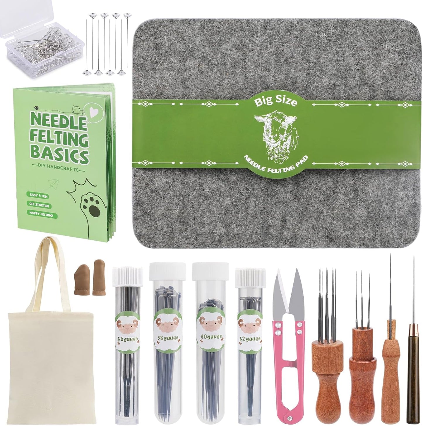 IMZAY Needles Felting Tools, 8"x10" Felting Pad, Large Needle Felting Mat, 90 Pcs Felting Needles, Felting Supplies with Wood Handles & Wool Needles for DIY Crafts