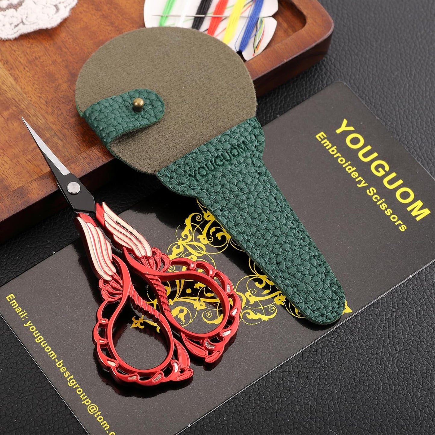 Little Sewing Scissors with Cover Sharp Detail Scissor for Craft Embroidery Needlework Threading Snips, Small Cross Stitch Shears Golden Red