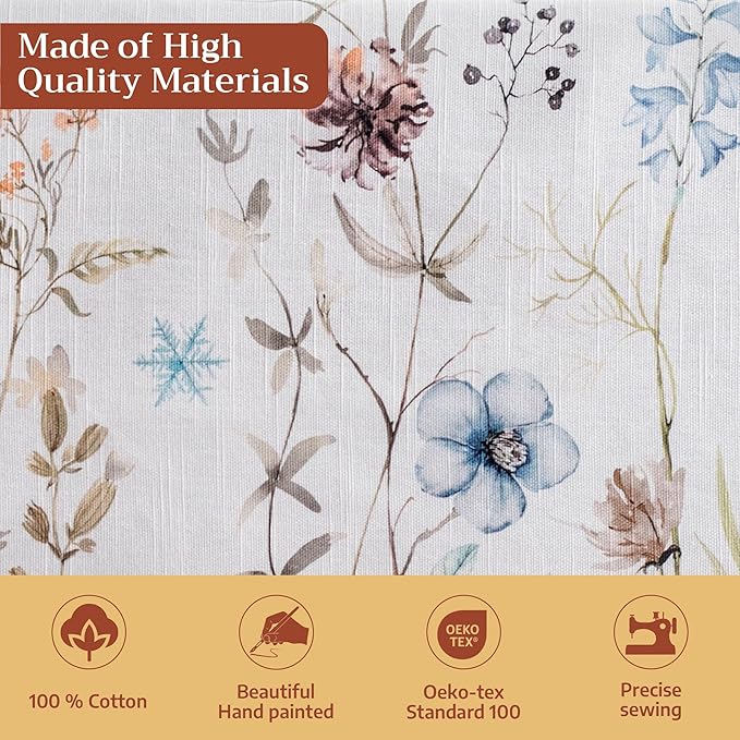 Maison d' Hermine Table Cloth Round Table 100% Cotton 69 Inches Fall Tablecloth Reusable Everyday Use for Thanksgiving Christmas Decorations Dining Farmhouse Party (Ice Florals)