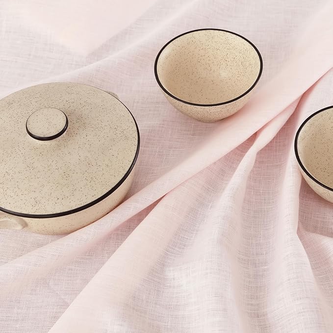 Solino Home Linen Pink Table Runner 108 Inches Long - 100% Pure Linen 14 x 108 Inch Table Runner for Valentines, Spring, Easter - Classic Hemstitch