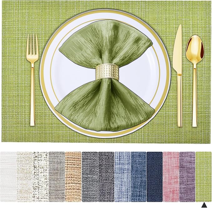 BETEAM Placemats Set of 8, Woven Vinyl Placemat for Dining Table Washable Wipeable Kitchen Place Mats Durable Indoor Outdoor Table Mats