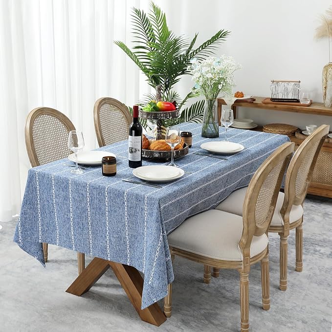 Chassic 60 x 60 inches Farmhouse Style Linen tablecloths, Wrinkle Resistant Washable Dining Room Table Cloths for Square Tables - Blue