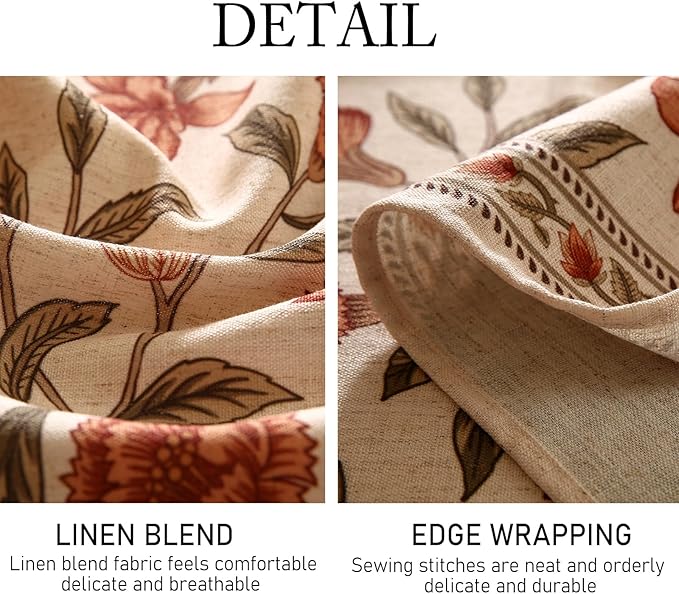ISAENNE Designer French Round Tablecloth,Linen Orange Floral Pattern Indoor Table Cloth,Wrinkle Resistant Decor Table Cloth for Dining Thanksgiving Kitchen Party,Diameter 67"-Alvarado D