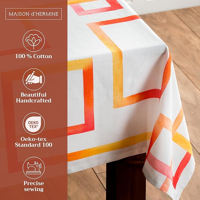 Maison d' Hermine Table Cloth Square Table 100% Cotton 60 x 60 Inches Tablecloth Reusable Decorative Everyday Use for Dining Room, Farmhouse, Home, Party, Festive & Wedding Spring Summer - Summer Maze