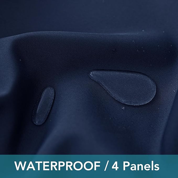 HolidayIdeas Outdoor Curtains for Patio Waterproof-4 Panels Windproof Weatherproof Privacy Curtains-Grommet Top and Tab Bottom Drape for Gazebo, Porch, Pergola, Cabana, Backyard 54x95 Inch Navy