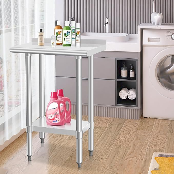 HARDURA Stainless Steel Commercial Work Table Prep Work Metal Table 14×24 Inches with Undershelf and 2" Backsplash Heavy Duty NSF 430 for Kitchen Food Prep