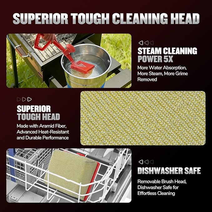Bristle Free Steam Grill Brush for Outdoor Grill, Safe No Wire Replacement Brush Head with Scraper, Heavy-Duty Grill Cleaning Tool for Weber Spirit & Genesis, Napoleon Rogue & Prestige, Red