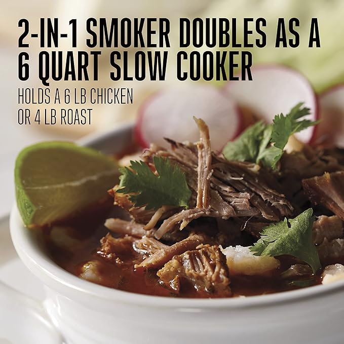 WESTON BRANDS 2-in-1 Indoor Electric Smoker & Programmable Slow Cooker, 6 Quart, With 3-Tier Smoking Rack for Meat, Cheese and More, Dishwasher Safe Crock, Temperature Probe, Black (03-2500-W)