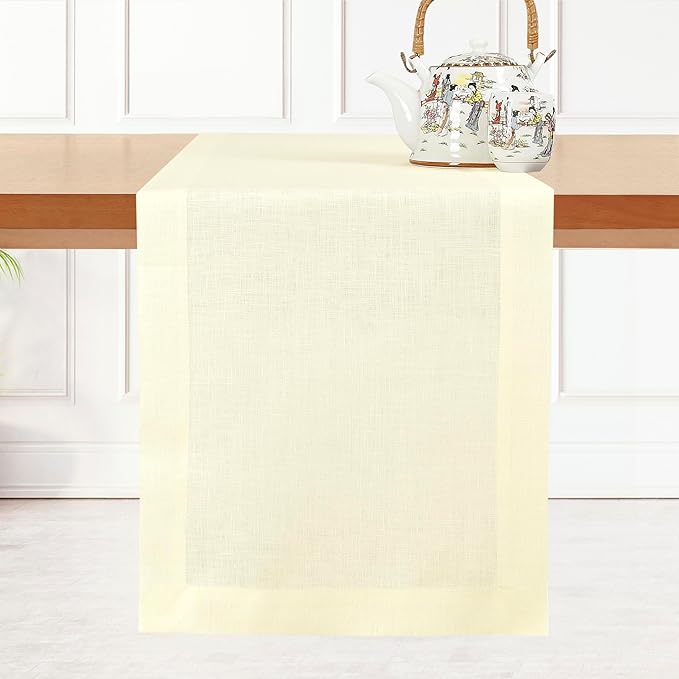 D'Moksha Homes Linen Cream Table Runner 72 Inches Long - 100% Pure Linen 14 x 72 Inch Table Runner for Dining, Winter, Holiday - Machine Washable