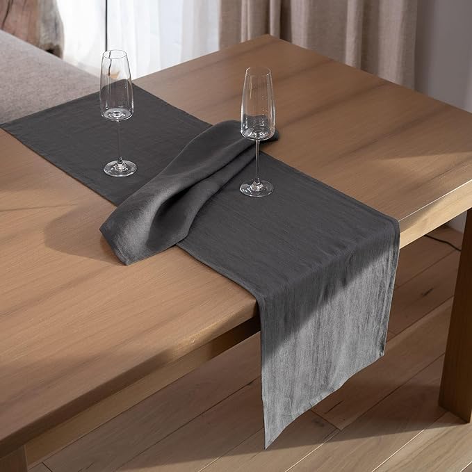 Linen Table Runner 60 inches Long - 100% Pure Linen Flax - Stonewashed European Linen Table Runner (Ash Grey, 14 x 60 Inch) - for Dining, Fall, Autumn, Thanksgiving