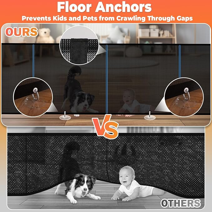 Retractable Baby Gates Dog Gate - 200" Extra Wide Expandable Child Safety Gate, 37" Tall Toddler Pet Mesh Gate with Reinforced Strips for Doorways, Stairs, Hallways, Outdoor & Indoor Large Openings