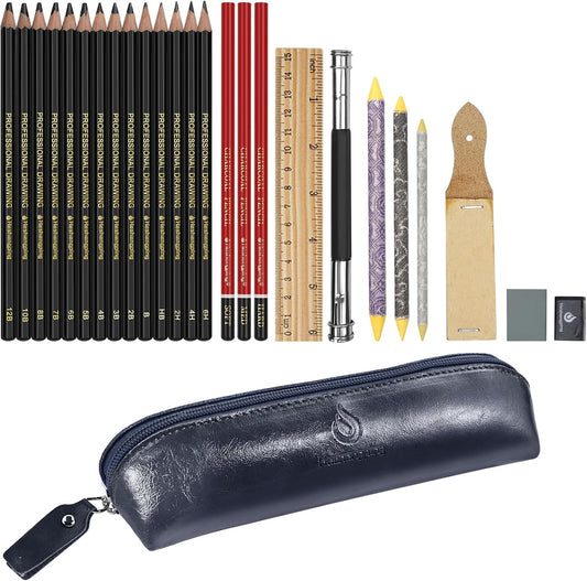 Heshengping, Sketching and Drawing Pencils Set-26 pack, Art Supplies Drawing Kit,Graphite Charcoal Pro Pencil Set, Adults Beginners Artists