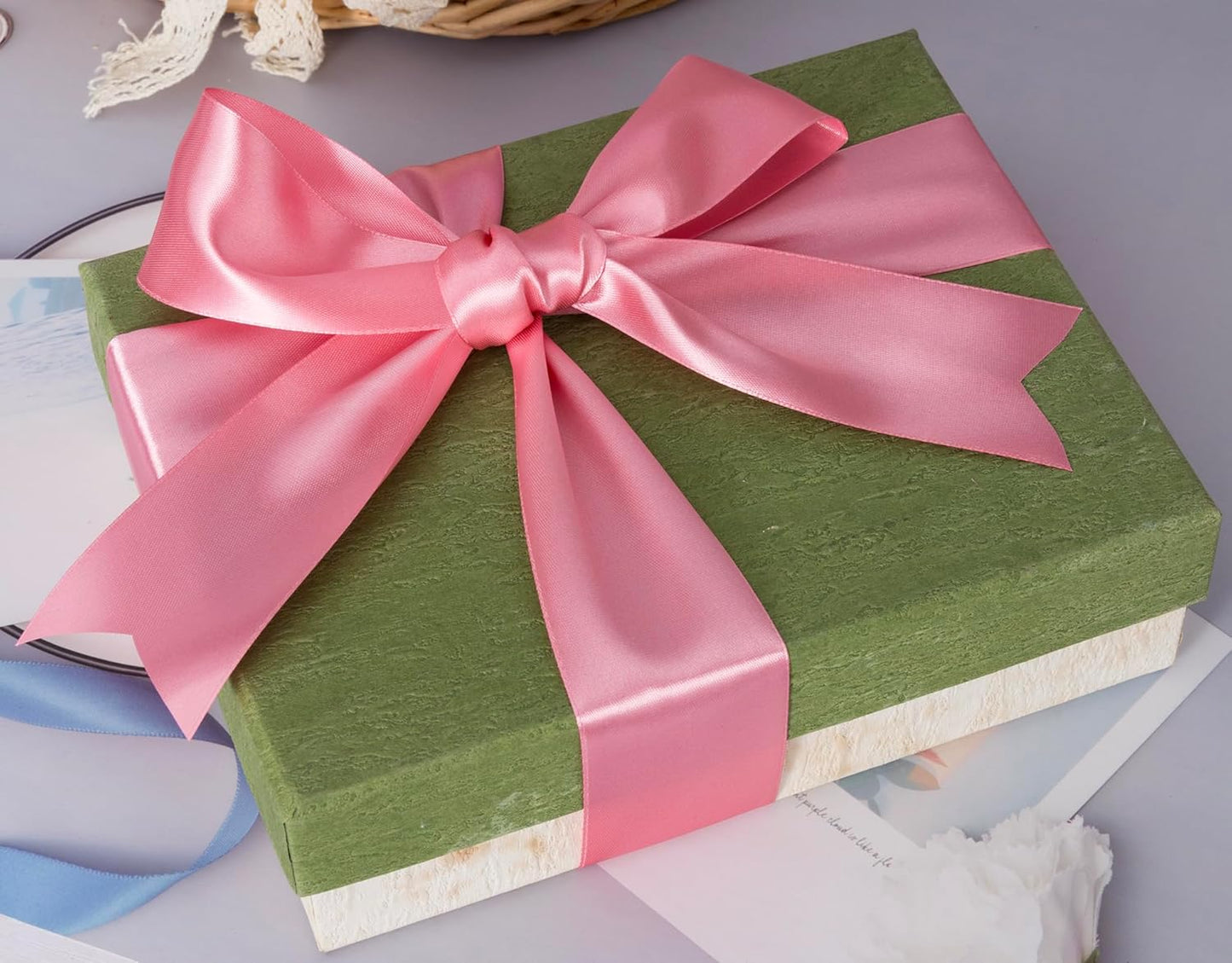 2 Inch Rose Gold Solid Satin Ribbon, 50 Yards Craft Fabric Ribbon for Gift Wrapping Floral Bouquets Wedding Party Decoration