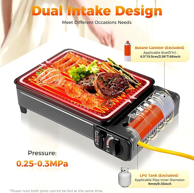 Portable Gas Grill Butane Stove, Tabletop BBQ Grill with Grilling Net and Baking Sheet for Camping Traveling Outdoor Cooking