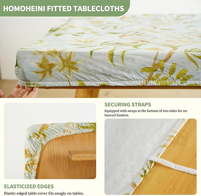 Rectangle Picnic Table Cloth, Elastic Waterproof Fitted Vinyl Tablecloths for 6 Foot Tables, Wipeable Flannel Backed Table Covers for Dining, Camping, Outdoor(Leaves,36"x72")