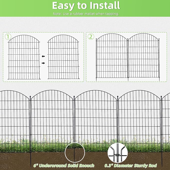 Decorative Garden Fence 40in (H) x 30in (W), 10 Pack No Dig Fence Animal Barrier for Dog with Lock, Arched Flower Bed Edging, Wire Border Panel Fencing for Yard Patio Outdoor Decor