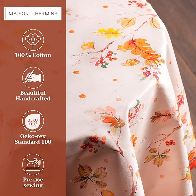 Maison d' Hermine Table Cloth Round Table 100% Cotton 69 Inches Fall Tablecloth Reusable Everyday Use for Thanksgiving Christmas Decorations Dining Farmhouse Party (Kelim - Prairie)