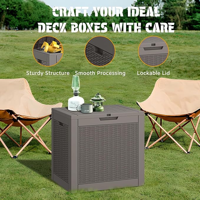NUNU LAB 35 Gallon Outdoor Storage Box Waterproof, Outside Package Delivery Deck Boxes with Lockable Lid, Backyard Storage Bin For Garden Tools, Patio Cushions Accessories, Gray