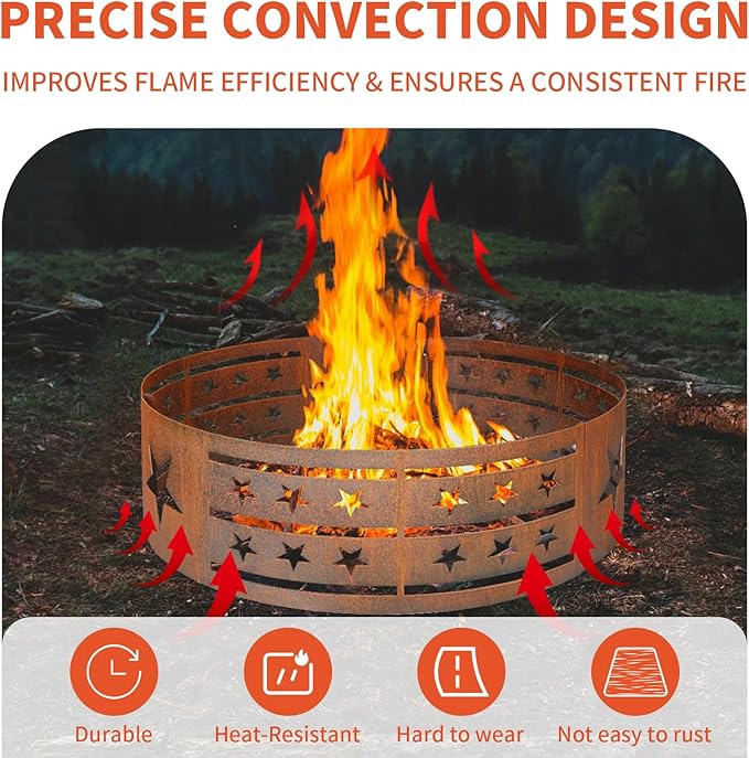 Fire Pit Ring, 30" Steel Fire Ring Heavy Duty Carbon Steel Liner, Outdoor Cooking Camping Steel Fire Ring Combo Insert DIY Campfire Liner