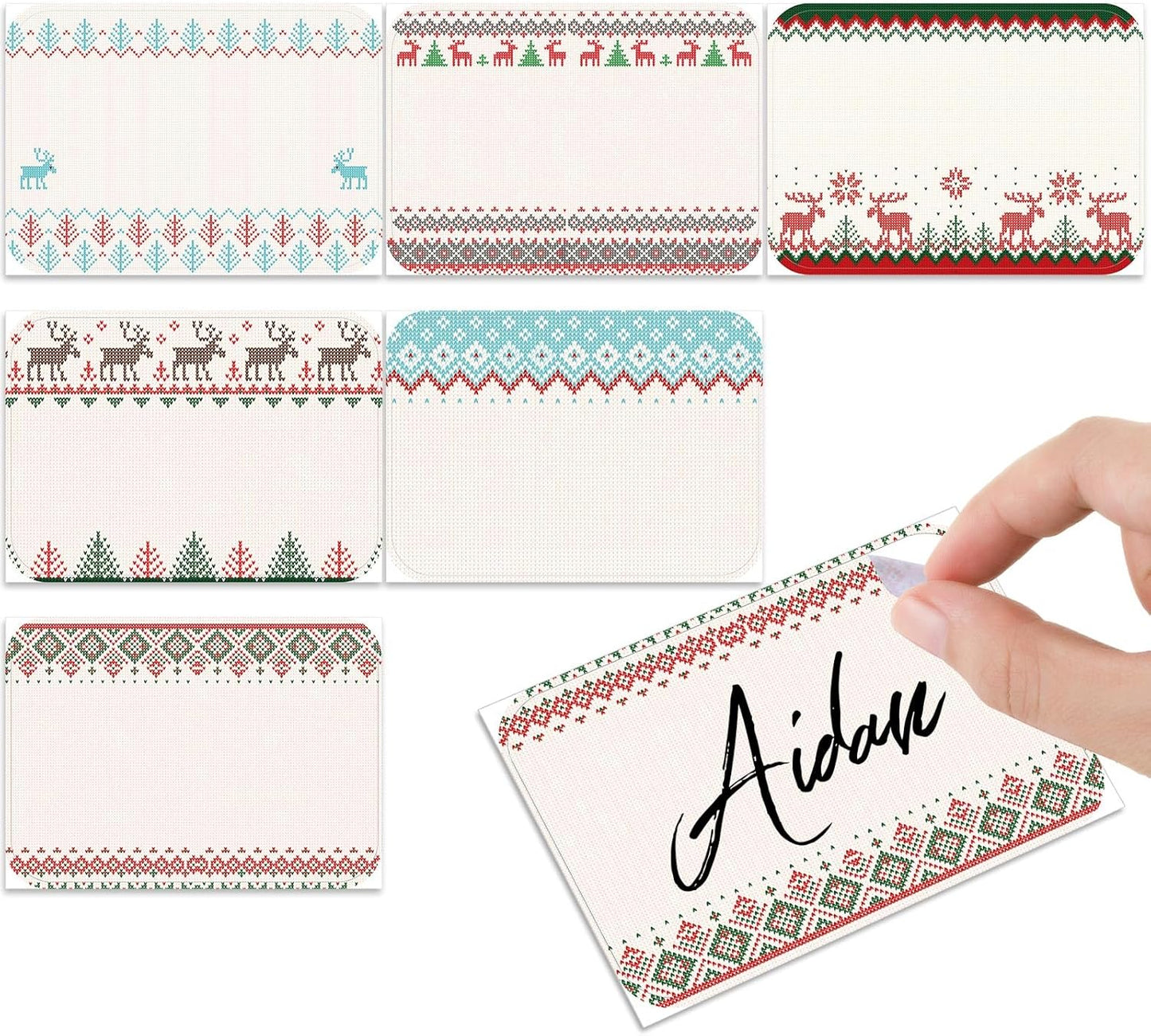 240 Pcs Ugly Sweater Name Tags Stickers for Kids Christmas Classroom Border Gift Labels Xmas Party Name Stickers Reindeer Personalized Paper Tags for Holiday Party Decoration, 3.5 x 2.4 in