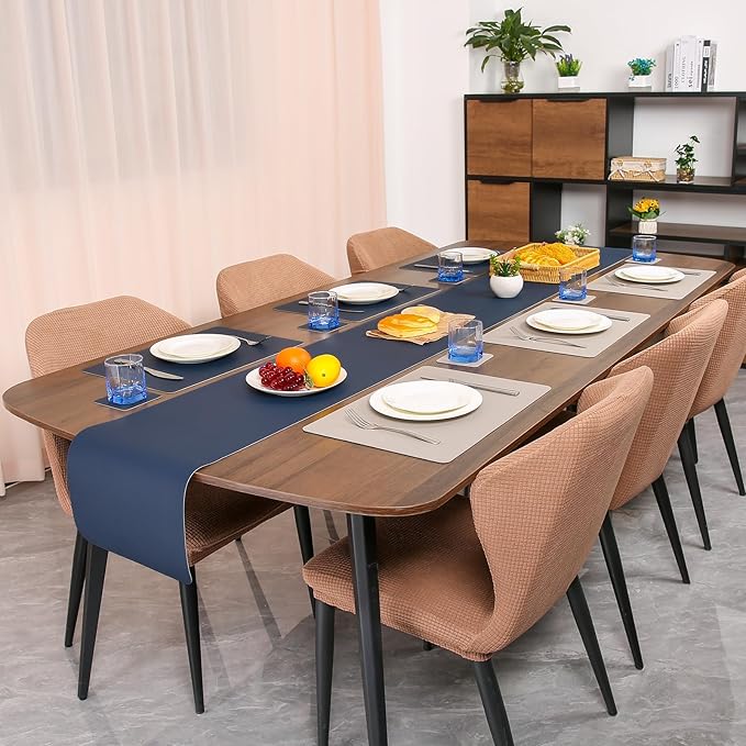 Myir JUN Table Runner Double Sided Vinyl Runner Table 72 Inch Long Runner for Table Washable Waterproof Non-Slip for Home Decorations Light Gray Blue,12 x 72 inch