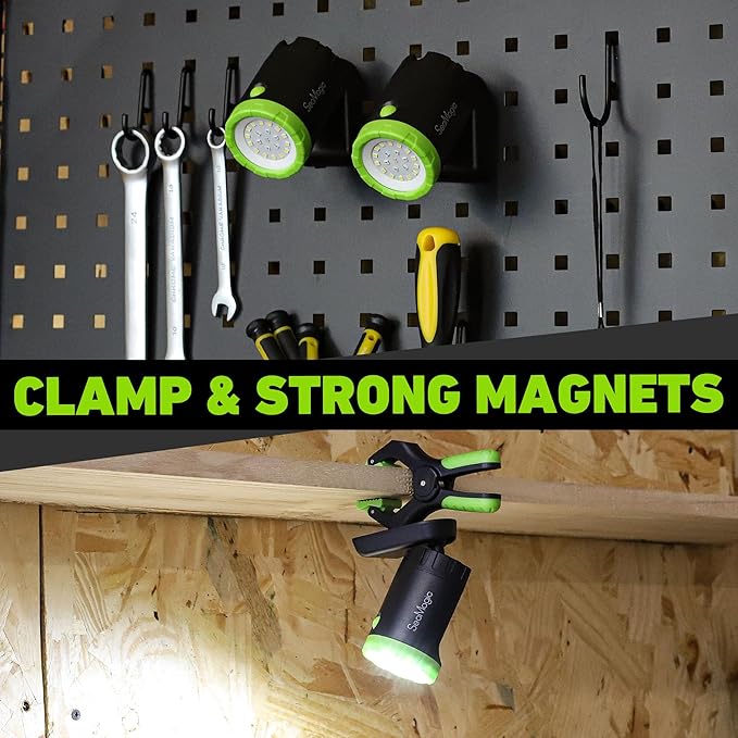 3-Pack Rechargeable LED Work Lights with Portable Case, 360-Degree Adjustable Spotlights with Magnetic Base, Clamp Lights for BBQ, Workshop, Construction Site, Car Repairing and Home Using
