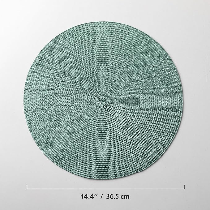 Round Placemats Set of 6 Plastic Woven Placemats Washable Wipeable Table Mats for Dining Table Heat Resistant Non-Slip Circle Place Mats (Dusk Green)