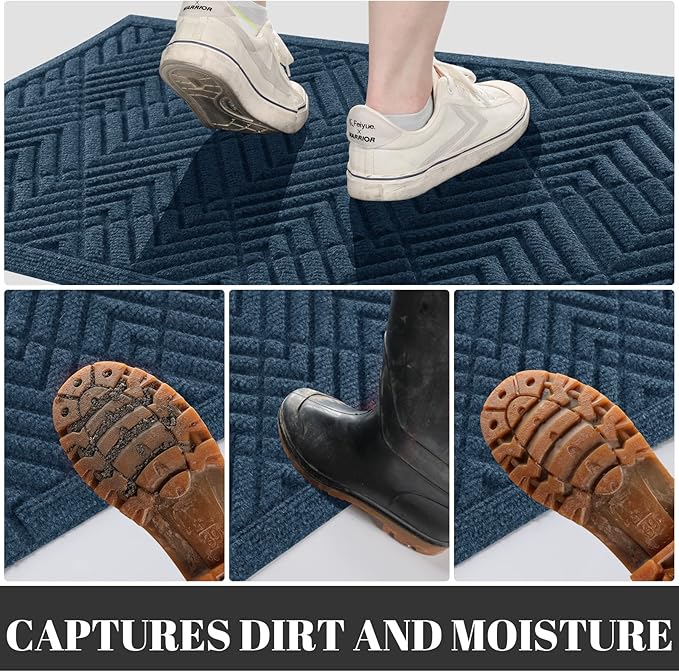 Yimobra Door Mats Outdoor 29.5x17, All-Season Waterproof Outdoor Mats for Front Door Entrance with Drainage Holes, Heavy Duty Non-Slip Doormat for Garage Patio Entryway Indoor, Blue