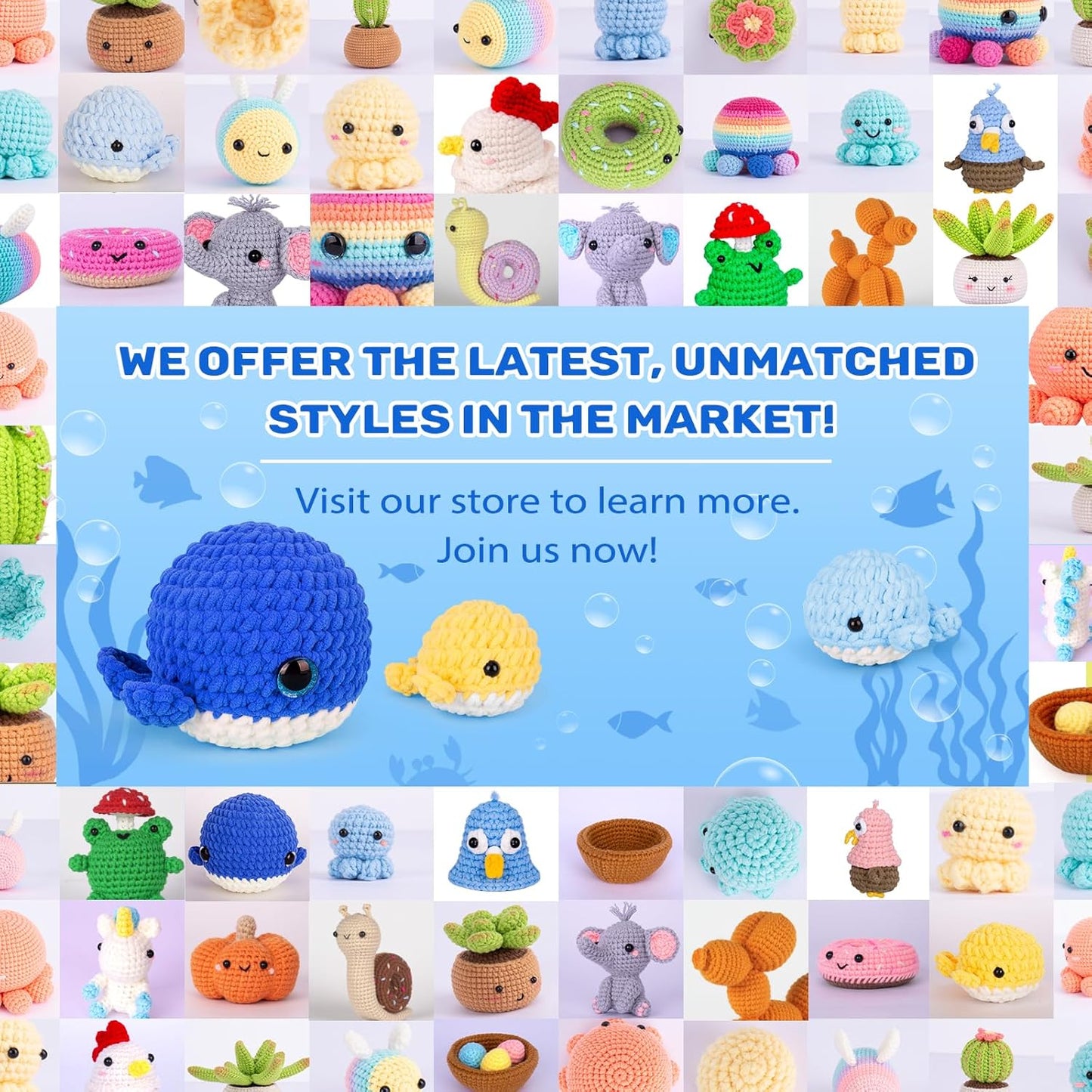 Crochet Kit for Beginner, Upgraded Easy Yarn Crochet Starter Kit w Step-by-Step Video Tutorials, Beginner Crochet Kit for Adults & Kids, Men & Women, Complete Kit Included, 3Pack Whale Family