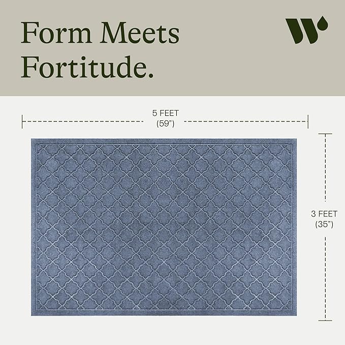 WaterHog Heavy Duty Doorway Mat, 3' x 5', Made in USA, Durable & Skid-Resistant Entryway Mat, Water-Trapping, Indoor/Outdoor Decorative Floor Covering, Cordova Collection, Bluestone