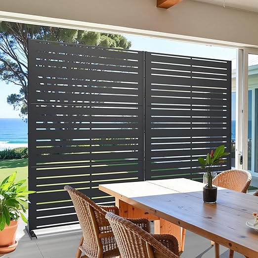 Casaphoria Metal Privacy Screen Outdoor, 72" H x 47" W Freestanding Decorative Privacy Screen for Patio Deck Balcony Garden with Stable Base, Black-Benjamin