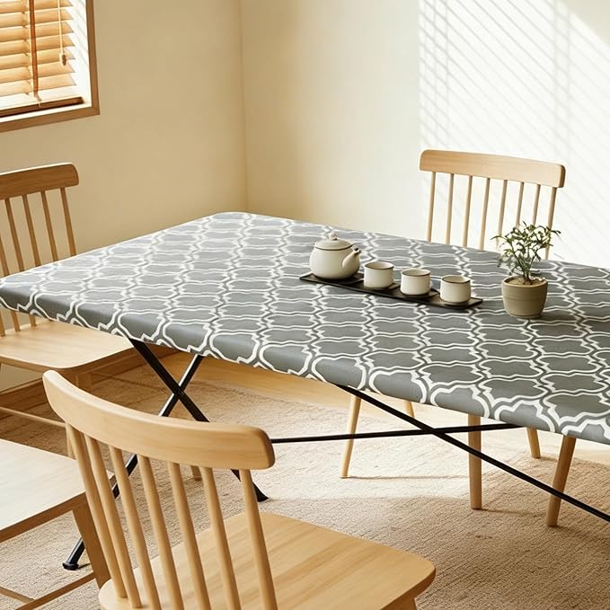 Rectangle Picnic Table Cloth, Elastic Waterproof Fitted Vinyl Tablecloths for 5 Foot Tables, Wipeable Flannel Backed Table Covers for Dining, Camping, Outdoor(Grey,36"x60")