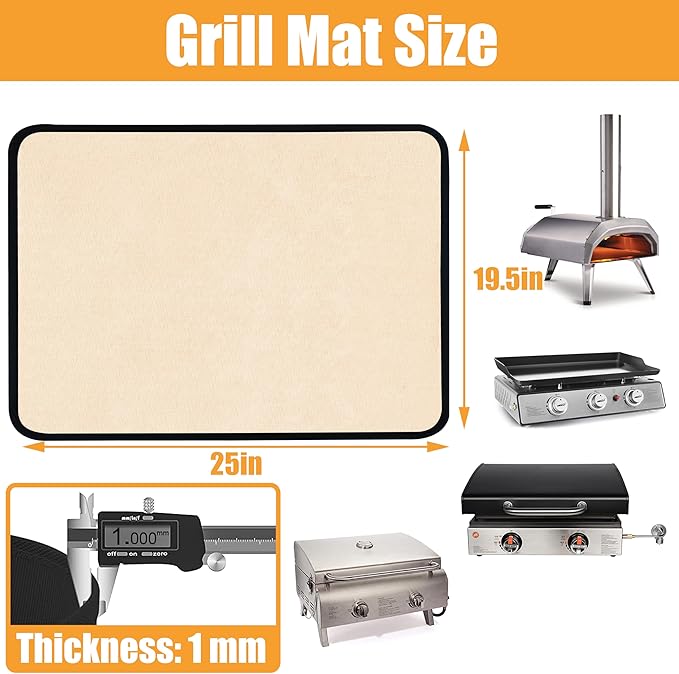 Khaki 25x19.5 Inchs Heat Resistant Mat for Outdoor Grill Table,Fireproof Under Blackstone Griddle BBQ Mat,Air Fryer Mat,Indoor Fireplace Mat, Protect Your Table and Grill Table（0.04in Thickness）