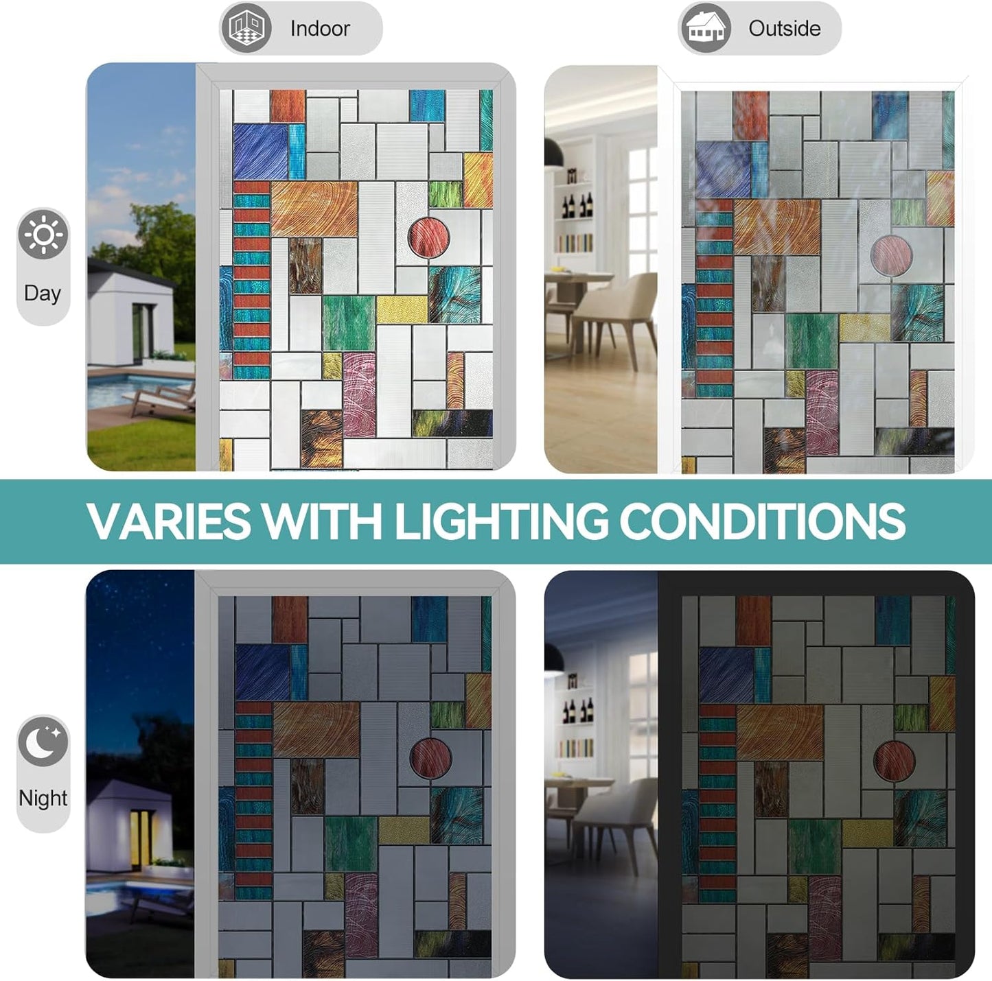 3D Stained Glass Window Film, Decorative Window Privacy Film for Bathroom,Front Door,Home, Sun Blocking Heat Control,Static Cling, Ores 23.6inch x 35.4inch