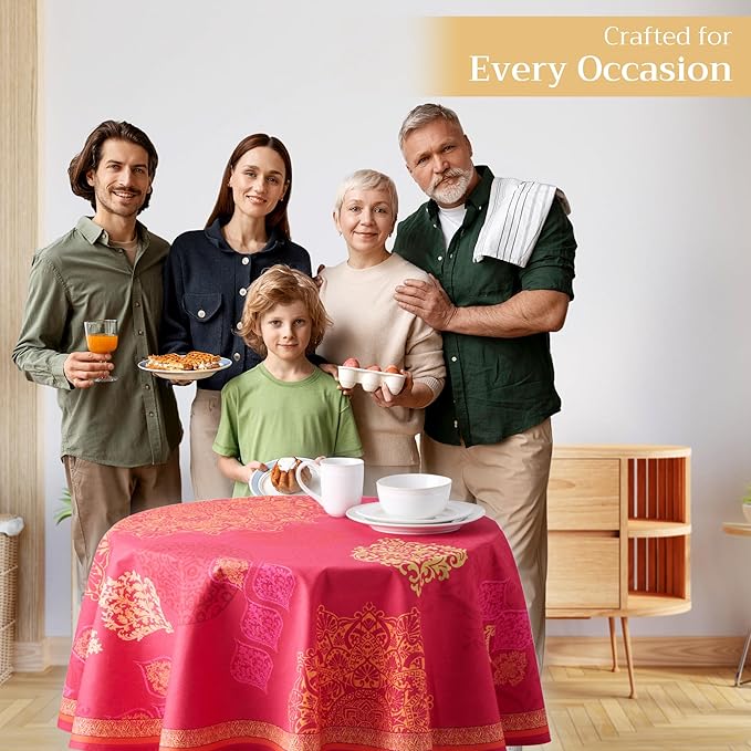 Maison d' Hermine Table Cloth Round Table 100% Cotton 63 Inches Fall Tablecloth Reusable Everyday Use for Thanksgiving Christmas Decorations Dining Farmhouse Party (Versailles)