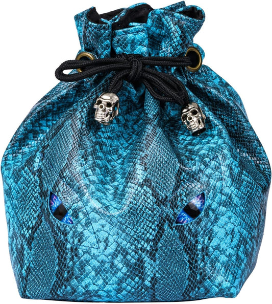 Large DND Dice Bag Leather Dice Storage Bag Blue D&D Drawstring Pouch with Pockets for RPG Table Games - Can Hold 200+ Dice