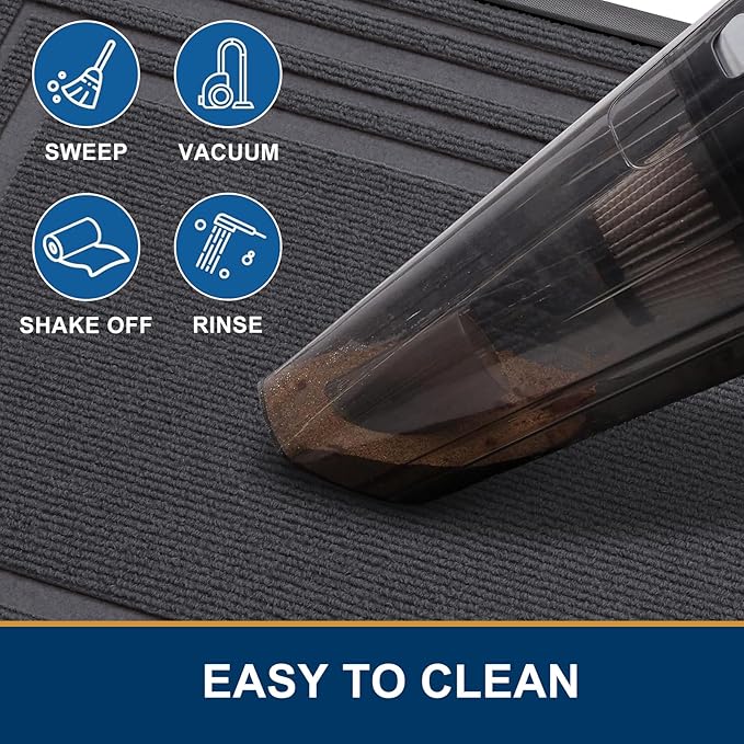 Buganda Front Door Mat Indoor Outdoor Entrance, Non-Slip Natural Rubber Doormats, Easy Clean, Low Profile, Dirt Trapper Entryway Floor Mats for Outside, Garages and Patios, 36x24, Light Grey