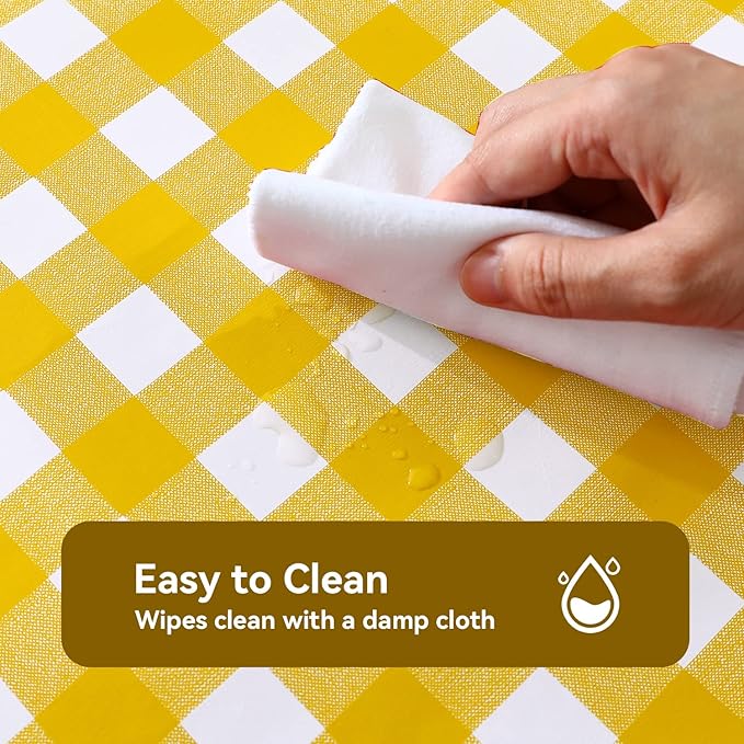 Romanstile Rectangle Vinyl Tablecloth, 100% Waterproof Buffalo Gingham Plastic Table Cloth, Heavy Duty Wipeable Checkered Table Covers for Outdoor, Camping, Picnic, Patio - 54 x 78, Yellow and White