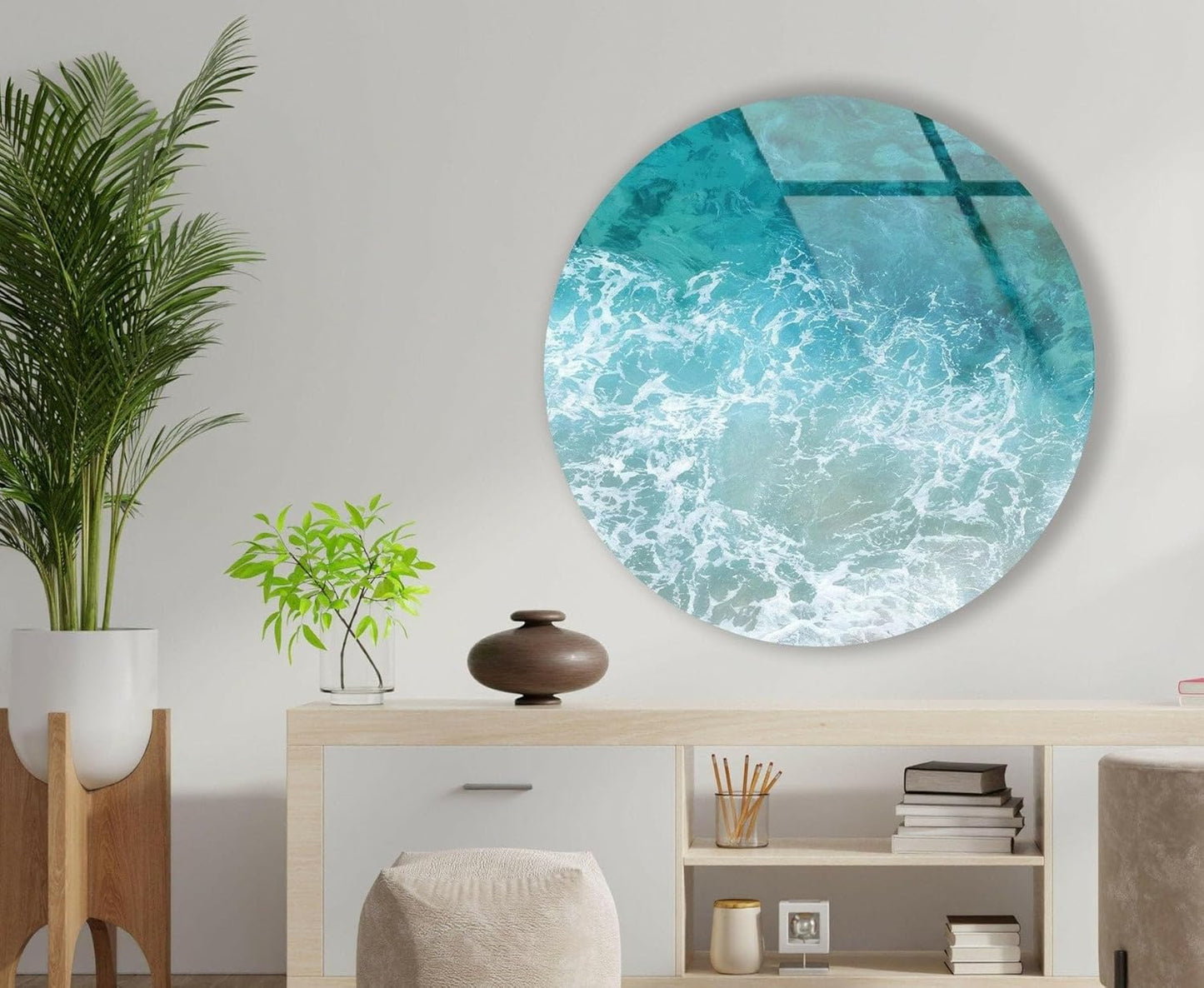 My Photostation.com 31.5''(80cm) Diameter Sea Waves Round Glass Wall Art Tempered Glass Printing Wall Decor Large Wall Art Wall Hangings