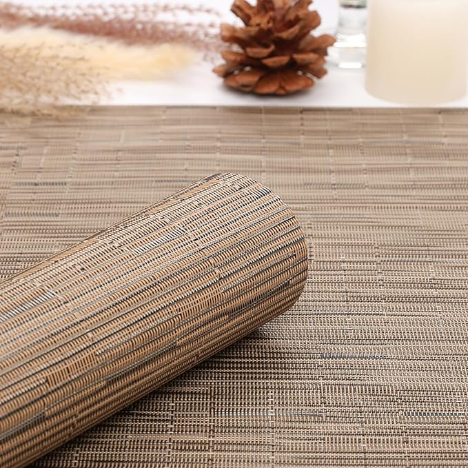 Myir JUN Table Runner, Vinyl Table Runner Indoor 72 Inch Long Arbitrarily Cropped Runner for Table Heatproof for Home Party (Light Brown, 12 x 72 inch)