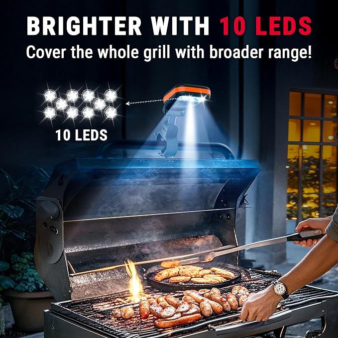 ThermoPro Outdoor Grill Light for BBQ with 10 LEDs, 3 Brightness & Energy-Saving Button, 360° Adjustable Grill Lights for Outdoor Grill, Grill Gifts for Him Her Parents Husbands, Batteries Included