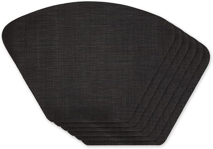 DII PVC Tabletop Collection Woven Indoor/Outdoor, Wedge Placemat Set, Black, 6 Piece