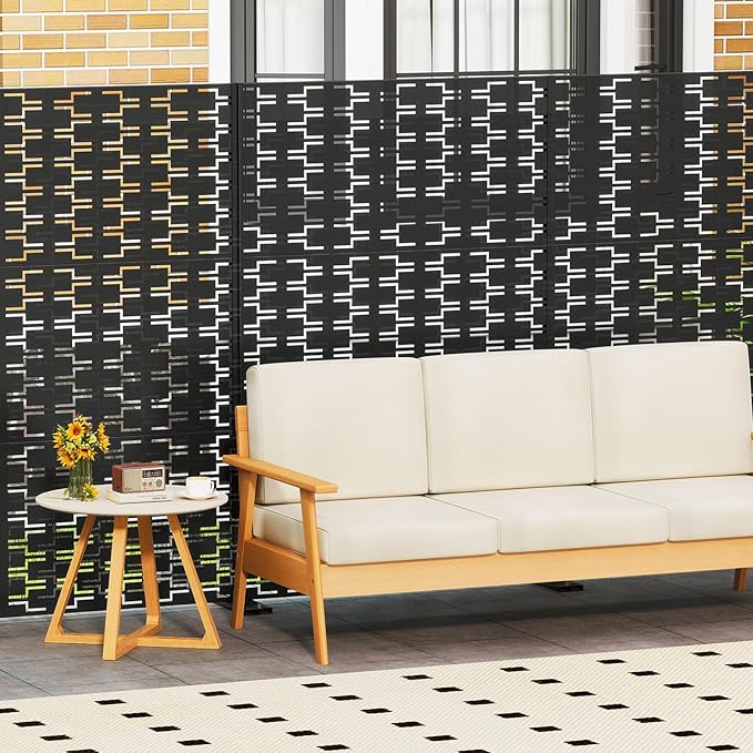 Giantex Metal Privacy Screen 72''H x 48''W, Powder-Coated Decorative Outdoor Fence Panel, Wall Divider for Room Separation, Freestanding Patio Divider for Garden, Balcony & Yard (Brick Pattern)