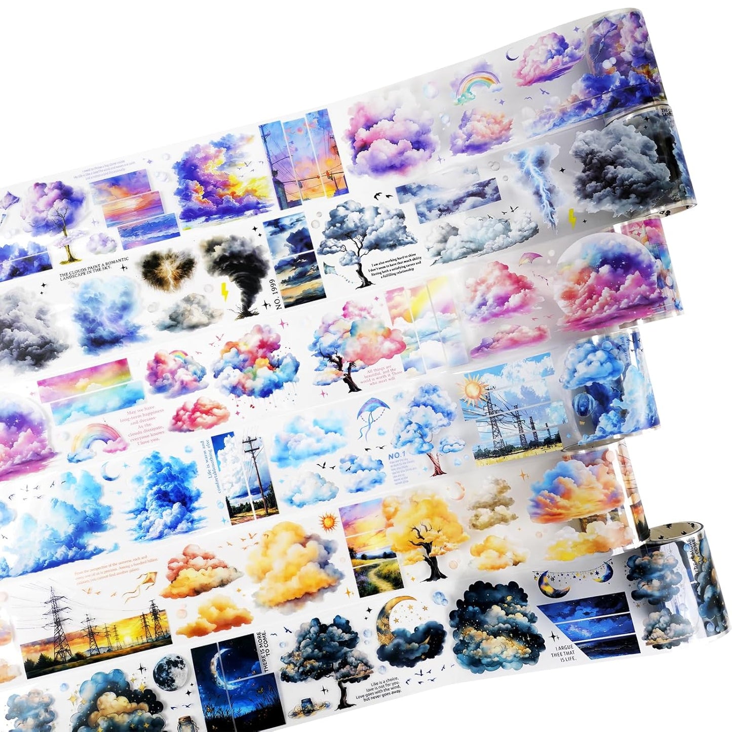 Sky Series PET Tape Sticker Set 6 Rolls Featuring Thunderstorm Starry Night Sunset and Foggy Cloud Designs for Scrapbooking Journaling Planner Decoration and DIY Craft